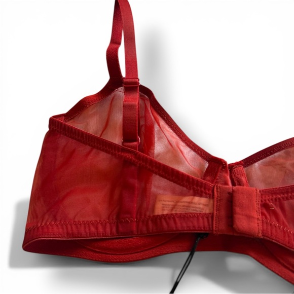 NWT Else Lingerie Bare Minimal Mesh Semi Sheer Underwire Bra | Crimson 32D - Picture 8 of 14